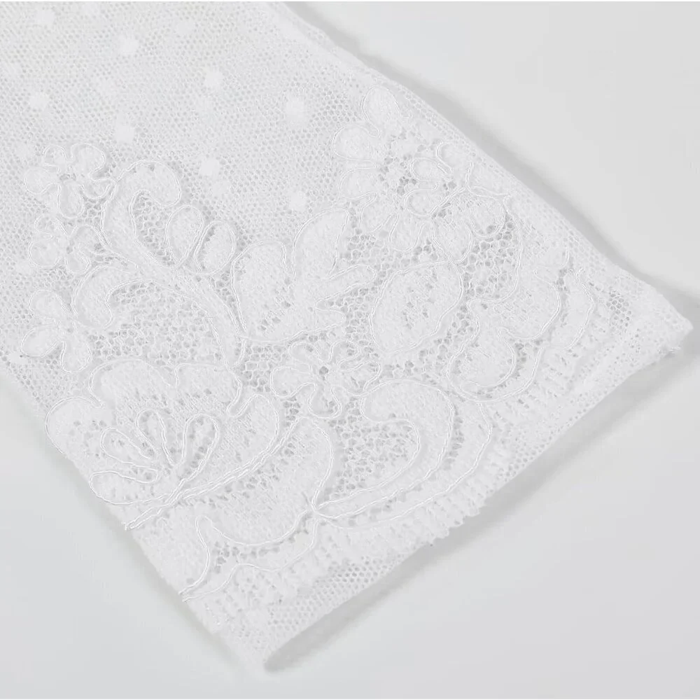 Women's Lvory 01 Short Floral Lace Gloves Sheer Mesh Bridal Wedding Party Prom